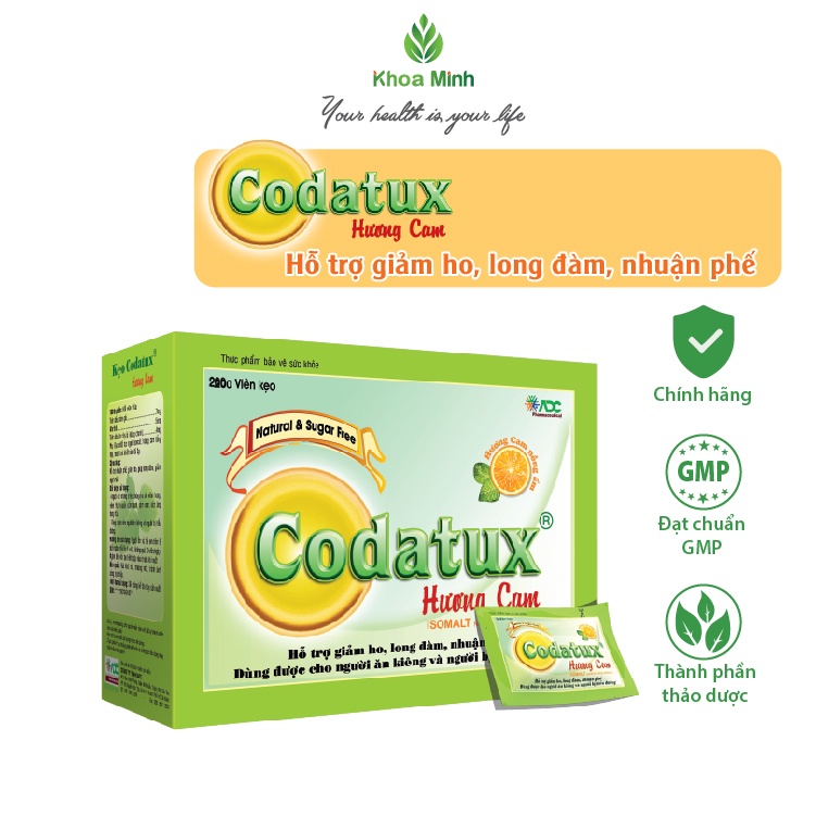 Kẹo ngậm Codatux Hương cam Hộp 200 viên