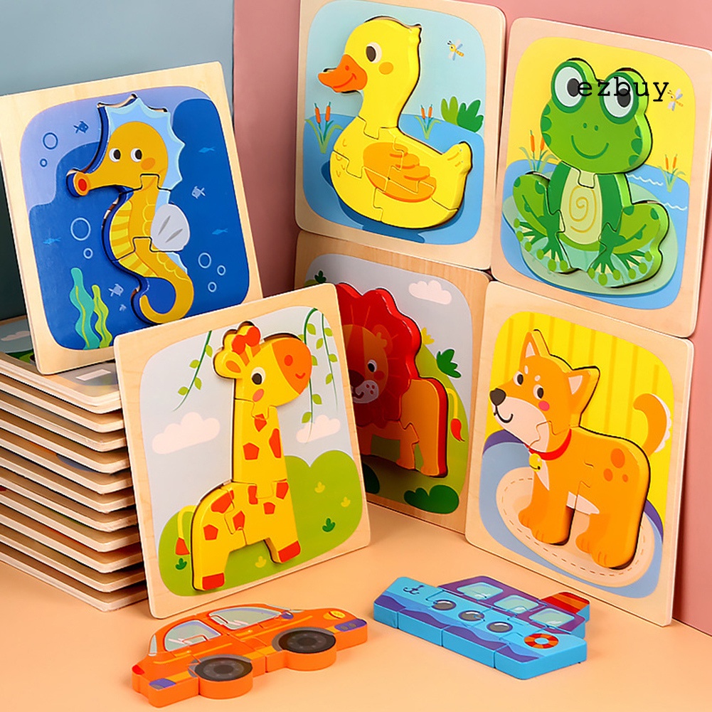 Đồ chơi xếp hình 3d bằng gỗ hình chú ếch hoạt hình dễ thương cho bé