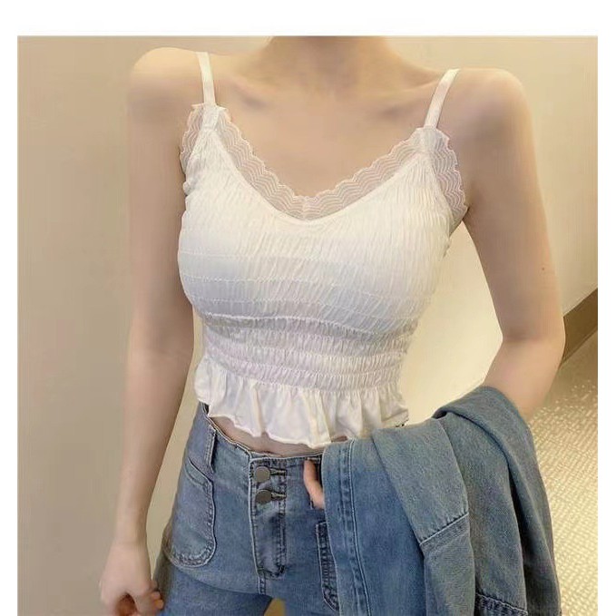 Áo Bra Nữ 2 Dây - Bra Dáng Dài Viền Ren Nhún Siêu Xinh - Áo Ngực Không Gọng B884