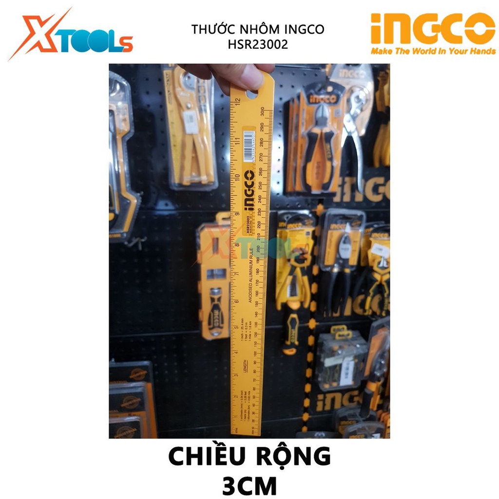 Thước nhôm INGCO HSR23002 | thước lá chiều dài 30cm chiều rộng 3cm chất liệu nhôm anodized đo độ dài, chi tiết như trục,