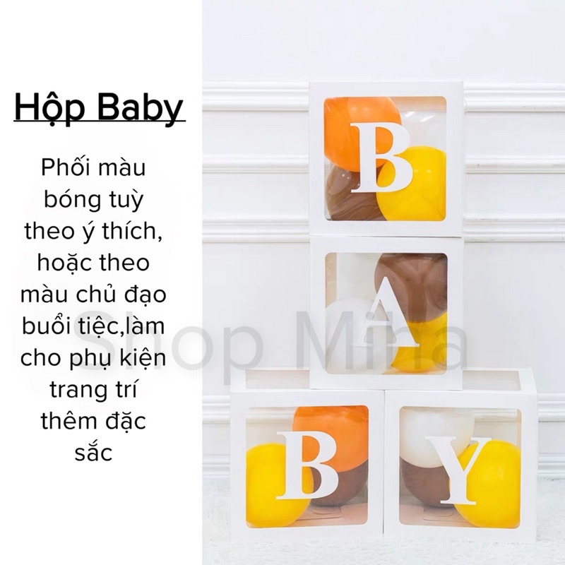 Set 4 Hộp Baby, Hộp Love Đựng Bóng Phụ Kiện Background Cho Tiệc Chụp Hình