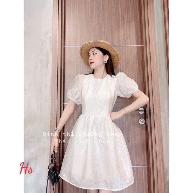 [FREESHIP, MẾN TẶNG QUÀ XINH] VÁY, ĐẦM TRẮNG PHỒNG TAY KHOÉT LƯNG KÈM NƠ, CHẤT ĐŨI MÁT MẺ 2 LỚP AN TOÀN CHO CÁC T.Y