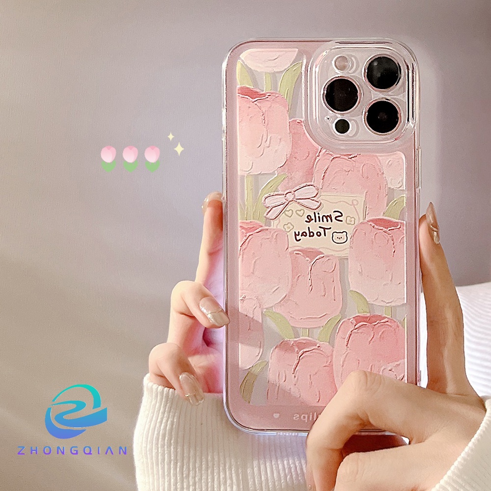 Ốp Điện Thoại acrylic Trong Suốt Chống Sốc Hình Hoa tulip Cho iPhone 11 12 13 Pro max mini XS max xr 7 8 se2020 plus