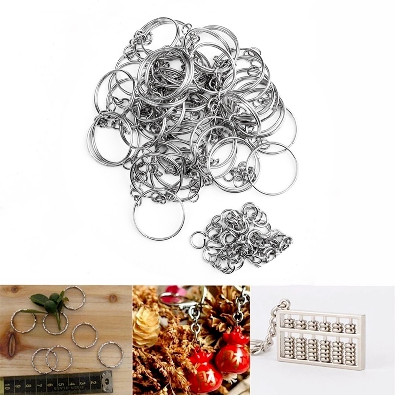 Set 50 Vòng Móc Khóa Ngắn Bằng Kim Loại Bóng 25mm Làm Trang Sức DIY