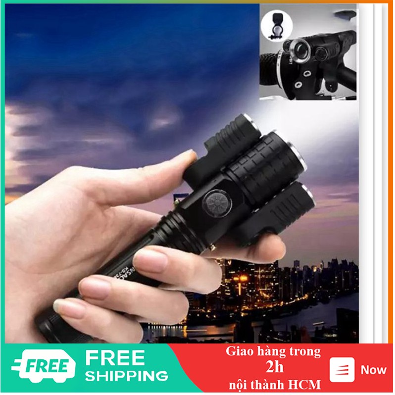 Đèn pin siêu sáng 3 pha 3 bóng pin 2200mAh chống nước ipx6 - GD0419