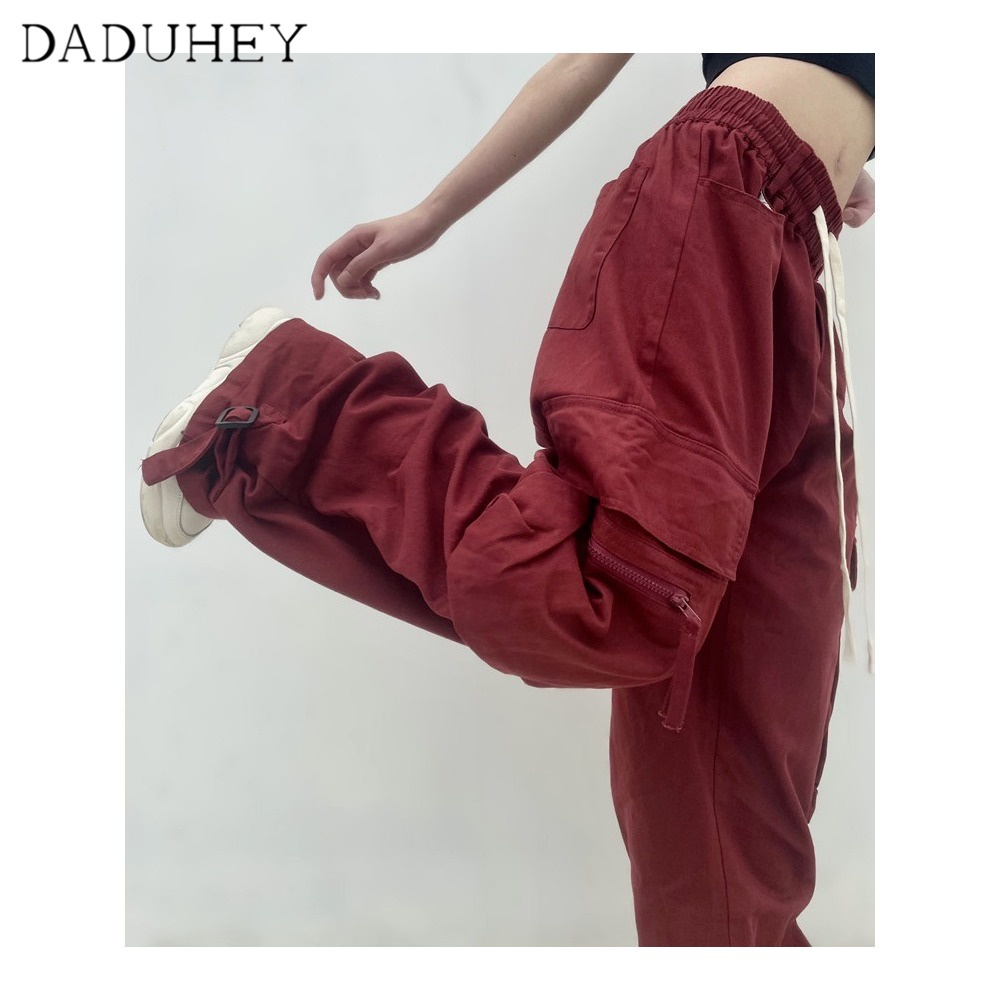 DaDuHey Autumn New Trendy Loose Casual Pants Men and Women Couple's Multi-Pocket Solid Color Overalls
