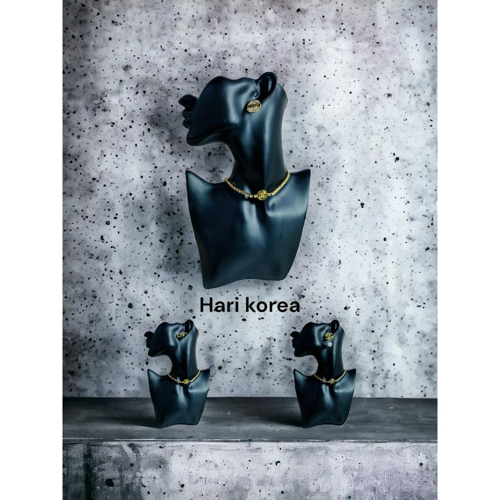 Sét trang sức CN dính đá, Dây chuyền &amp; bông tai hãng, phụ kiện trang sức nữ Hari korea accessories