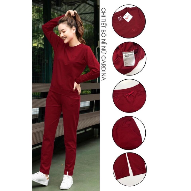 Bộ Nỉ Nữ Thu Đông CARDINA Cao Cấp, Vải Nỉ DA Cá Mềm Mại, Phong Cách Thể Thao, Khỏe Khoắn, Năng Động, Màu Sắc CÁ Tính