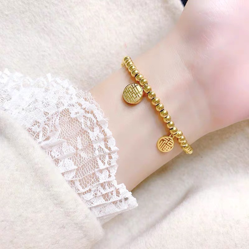 Dây Thừng May Mắn Co Giãn Phong Cách Trung Hoa | 18 kt Thép Titan Mạ Vàng Hồng | Trang Sức Vòng Cổ Bằng Thép Không Gỉ Chống Nước &amp; Mồ Hôi