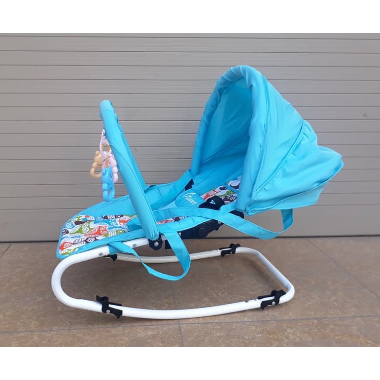 [KHO SỈ] Ghế rung Cao cấp cho bé (Ghế rung vải Có bảo hiểm + đồ chơi + mái che + điều chỉnh nằm ngồi)