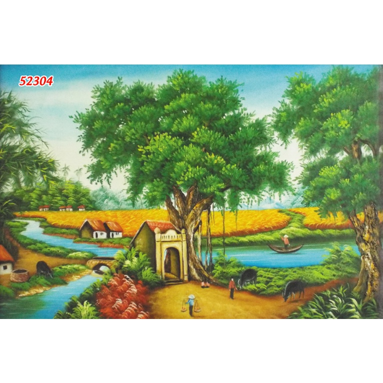 Tranh Dán tường 3D Phong Cảnh Làng Quê chân thực, mộc mạc, yên bình, thanh bình
