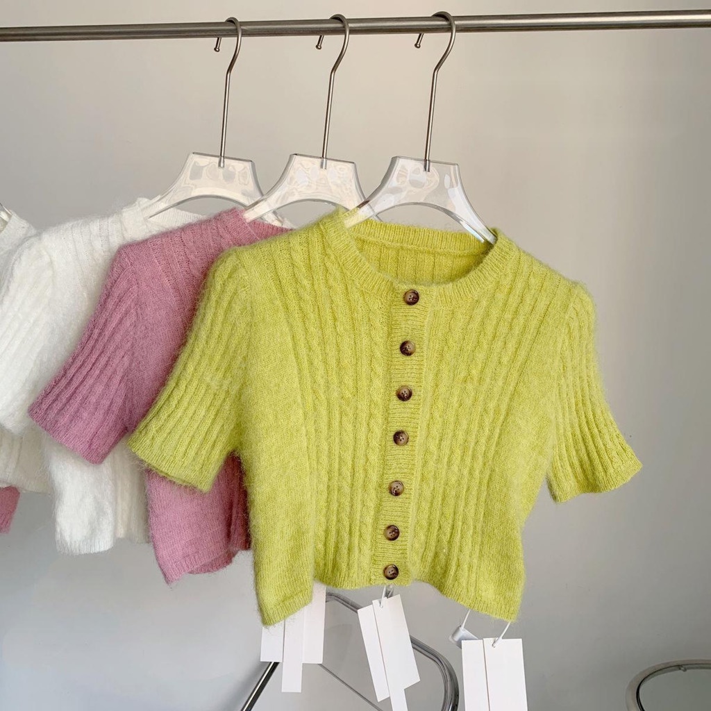 Áo cardigan Dệt Kim Tay Ngắn Mềm Mại Phong Cách Hàn Quốc Dành Cho Nữ