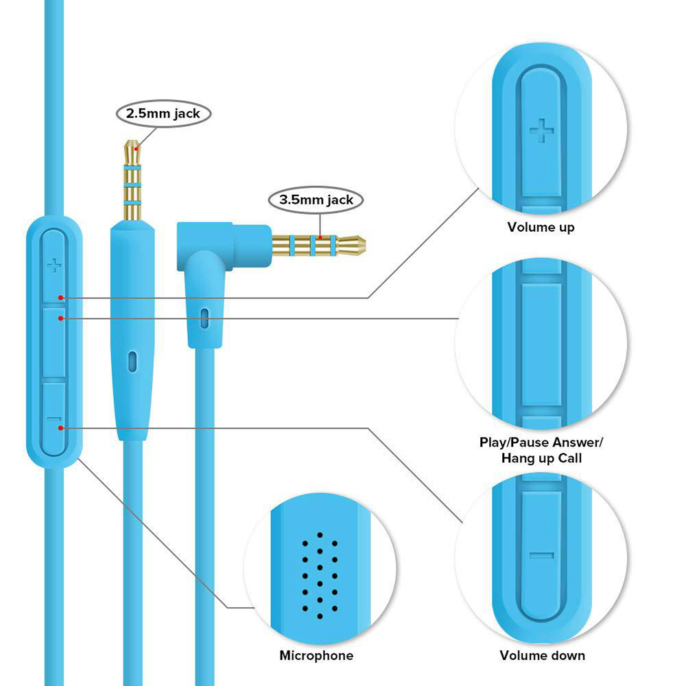 Dây cáp tai nghe có micro dành cho tai nghe chụp tai Bose Qc25