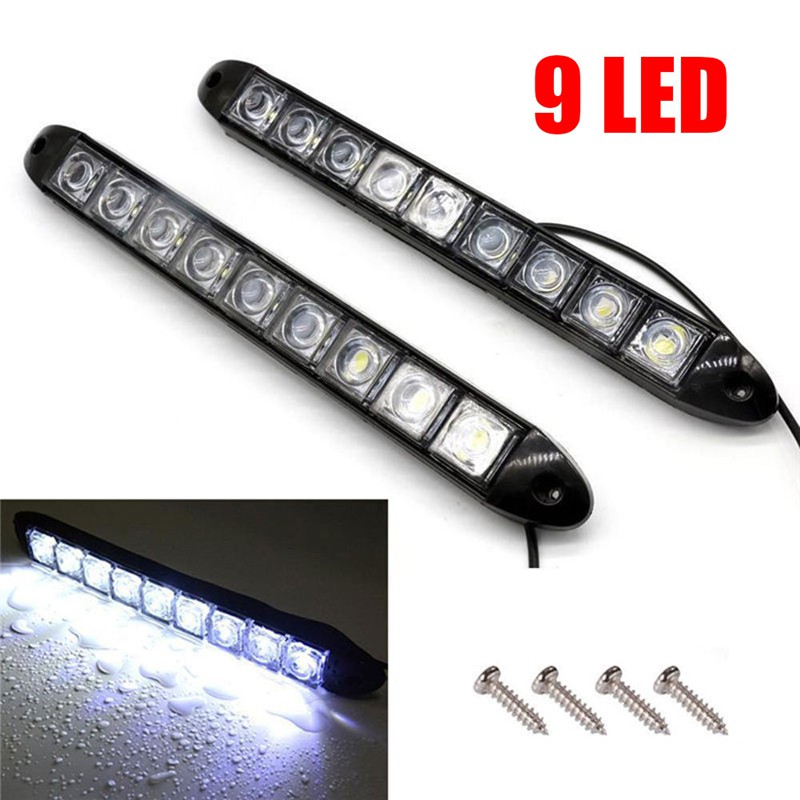 Set 2 đèn dùng ban ngày chống sương mù  DC 12V 9 bóng Led dành cho ô tô / xe tải chất lượng cao