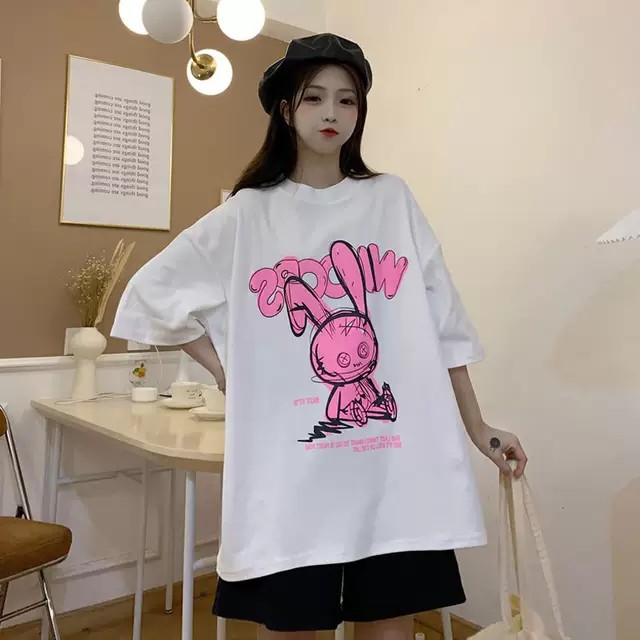 Áo thun tay lỡ Unisex nam nữ  in hình chú thỏ hồng cực đẹp, áo phông tay lỡ unisex form rộng oversize streetwear | BigBuy360 - bigbuy360.vn