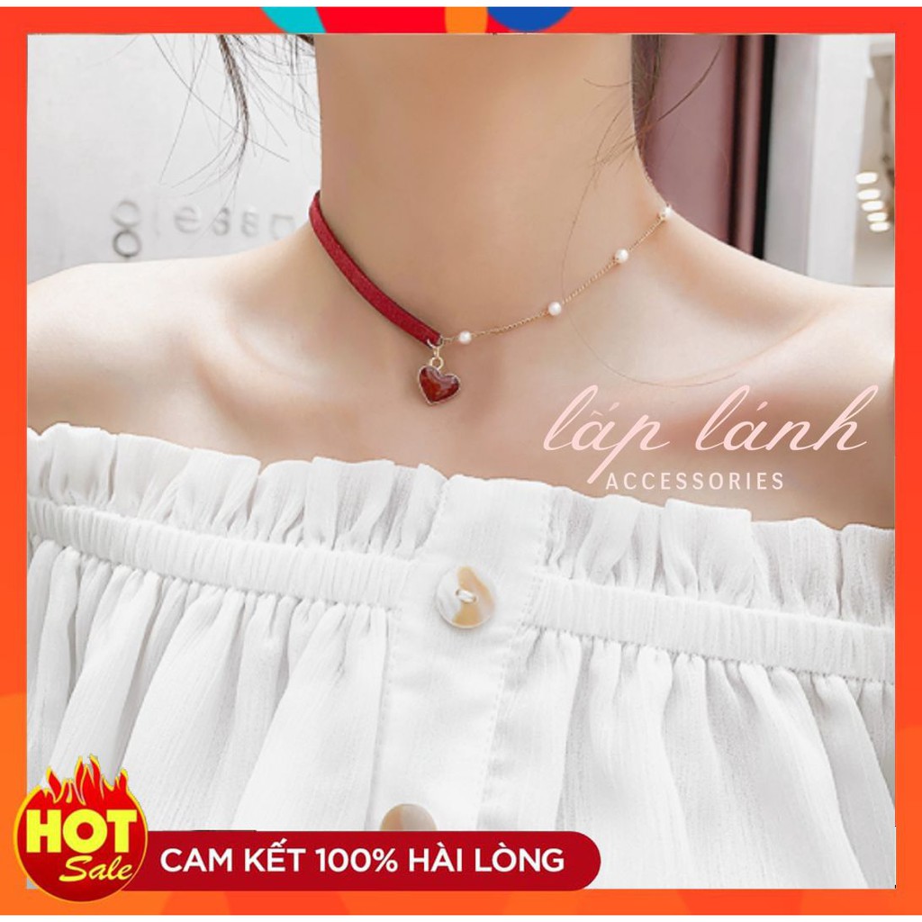 [Có sẵn] Vòng Cổ/ Dây chuyền Choker Đính Hạt Trái Tim Đỏ Phong Cách Hàn Quốc VC9