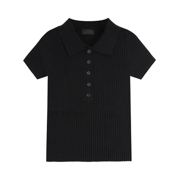 Xiaozhainv Áo croptop dệt kim tay ngắn cổ polo thời trang Hàn Quốc thanh lịch