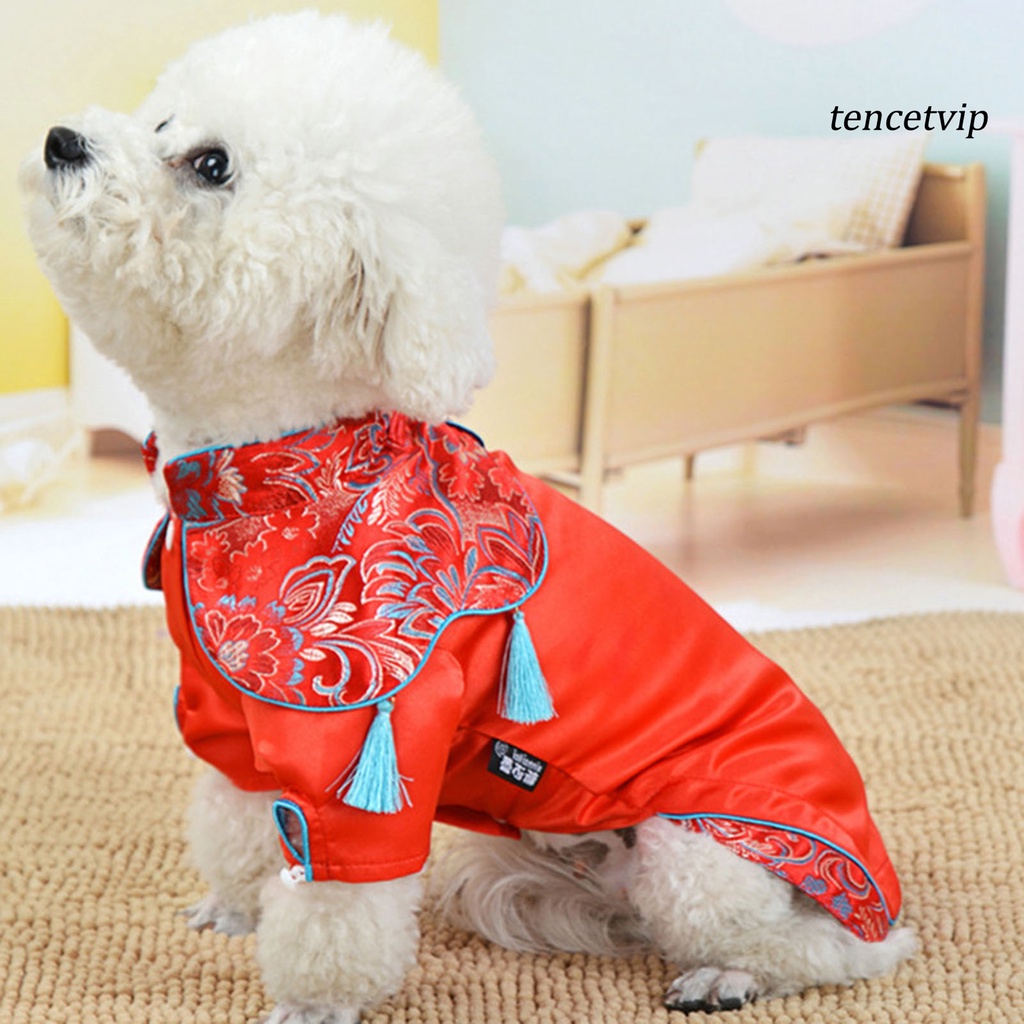 Đầm sườn xám vải cotton phối tua rua phong cách Trung Hoa thời trang xuân hè cho thú cưng