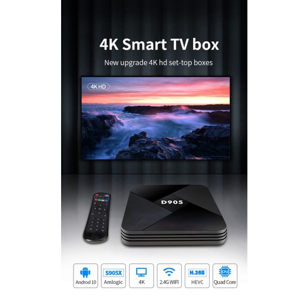 TV Box thông minh D905 10.0 4GB 32GB Wifi 2.4G 4K Amlogic S905 Youtube Android kèm phụ kiện