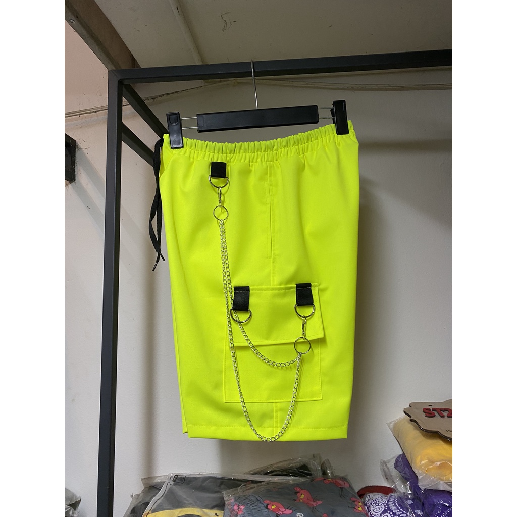 Quần short xanh neon mix dây xích  tương ứng 30kg - 100kg
