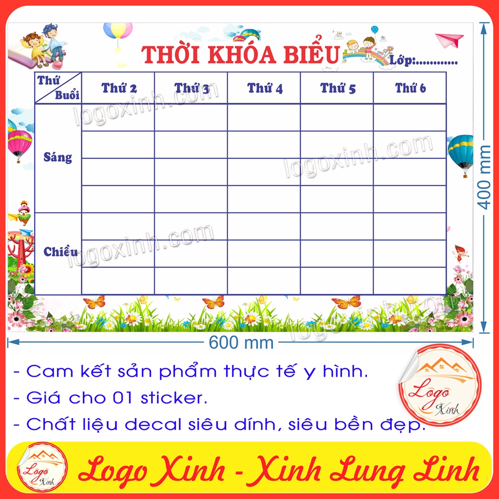 Thời Khóa Biểu Dành Cho Bé Lớp Tiểu Học, Dạng Decal Dán Trực Tiếp Có Keo Sẵn, Thời Khóa Biểu Môn Học Lớp 1, Lớp 2....