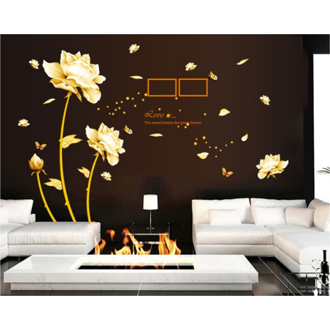 Decal trang trí tường Hoa Lớn Vàng Kem