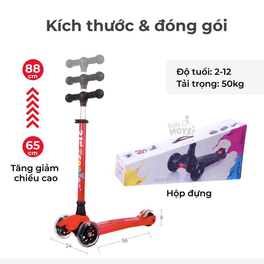 Xe scooter cho bé có đèn LED thương hiệu 21st CANDY sử dụng cho bé 3 đến 12 tuổi chính hãng cao cấp nhiều màu sắc