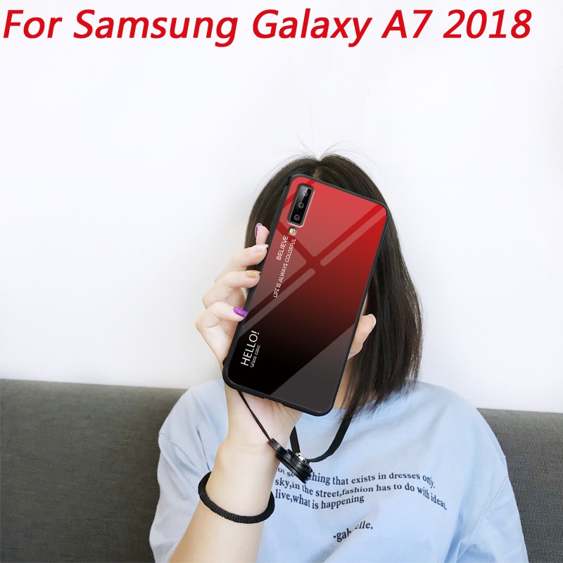 Samsung Galaxy A7 2018 Ốp điện thoại TPU mặt kính cường lực chống sốc và chống rơi cho