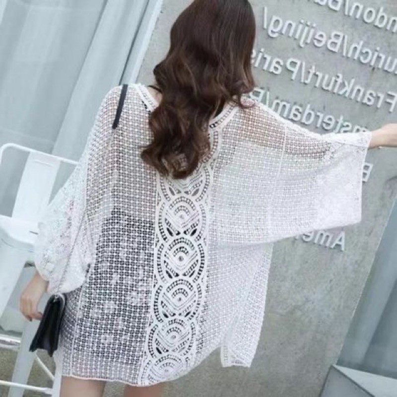 Áo khoác lưới đi biển 2 màu trắng/ kem
