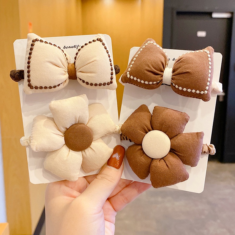 Dây Buộc Tóc Cao Su Đính Nơ In Họa Tiết Hoa Dễ Thương Phong Cách Hàn Quốc Thời Trang Cho Nữ