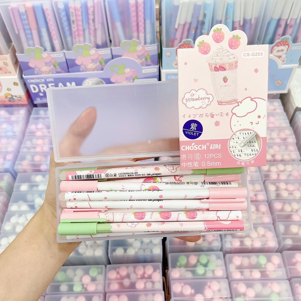 Sỉ 1 Lố bút gel bôi xóa được CHOSCH (12hộp/144cây) cao cấp đựng trong hộp nhựa