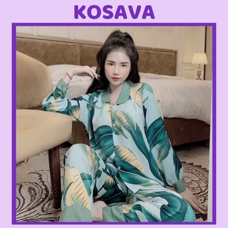 Đồ ngủ nữ bộ pijama lụa dài tay mặc nhà KOSAVA