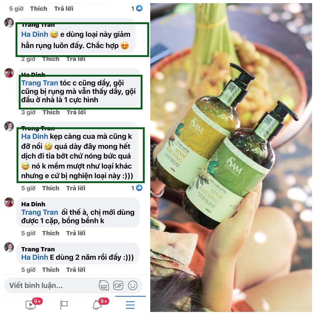 Bộ Gội ủ gừng Sinh Khương Sam Natural Phục Hồi Tóc Hư Tổn 500ML