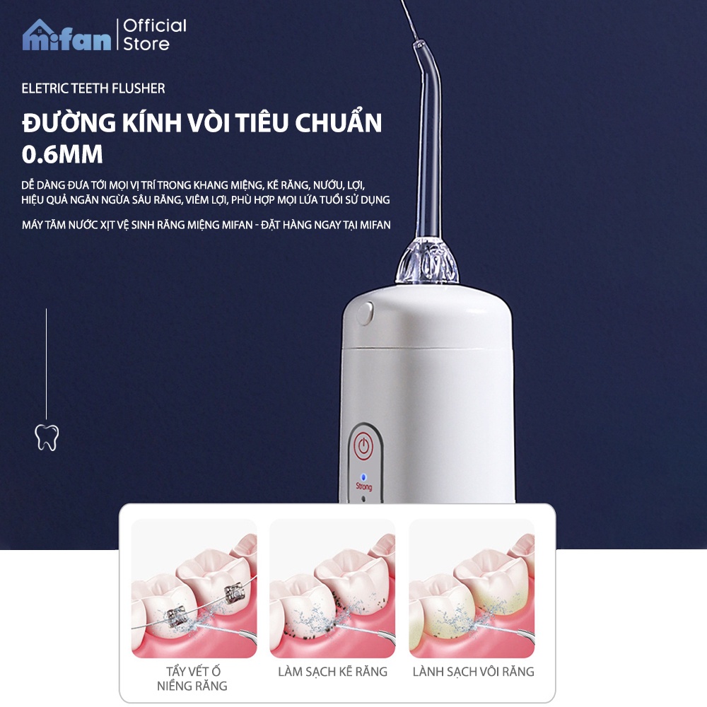 Máy Tăm Nước Xịt Vệ Sinh Răng Miệng MIFAN model 2021-Bình nước tháo rời tiện lợi, 2 đầu phun, Pin sạc 1200mAh-BH 3 tháng