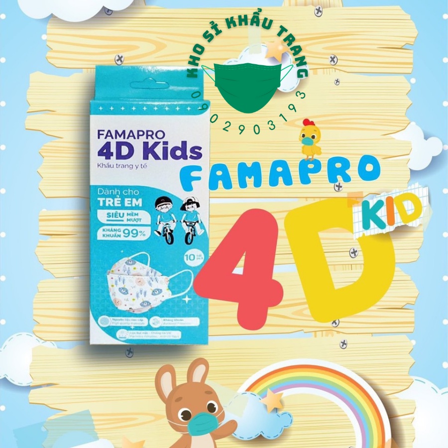 [Giá Sỉ] Khẩu trang 4D kid Famapro hộp 10 cái siêu dễ thương