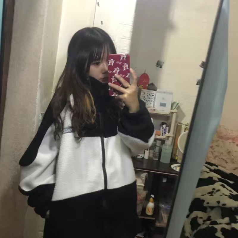 Áo khoác nỉ hoodie phối màu đen trắng lót lông Hàn Quốc có ảnh thật | BigBuy360 - bigbuy360.vn