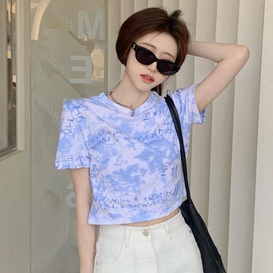 Áo Thun Croptop Ngắn Tay Nhuộm Màu Thời Trang Mùa Hè Mới Cho Nữ