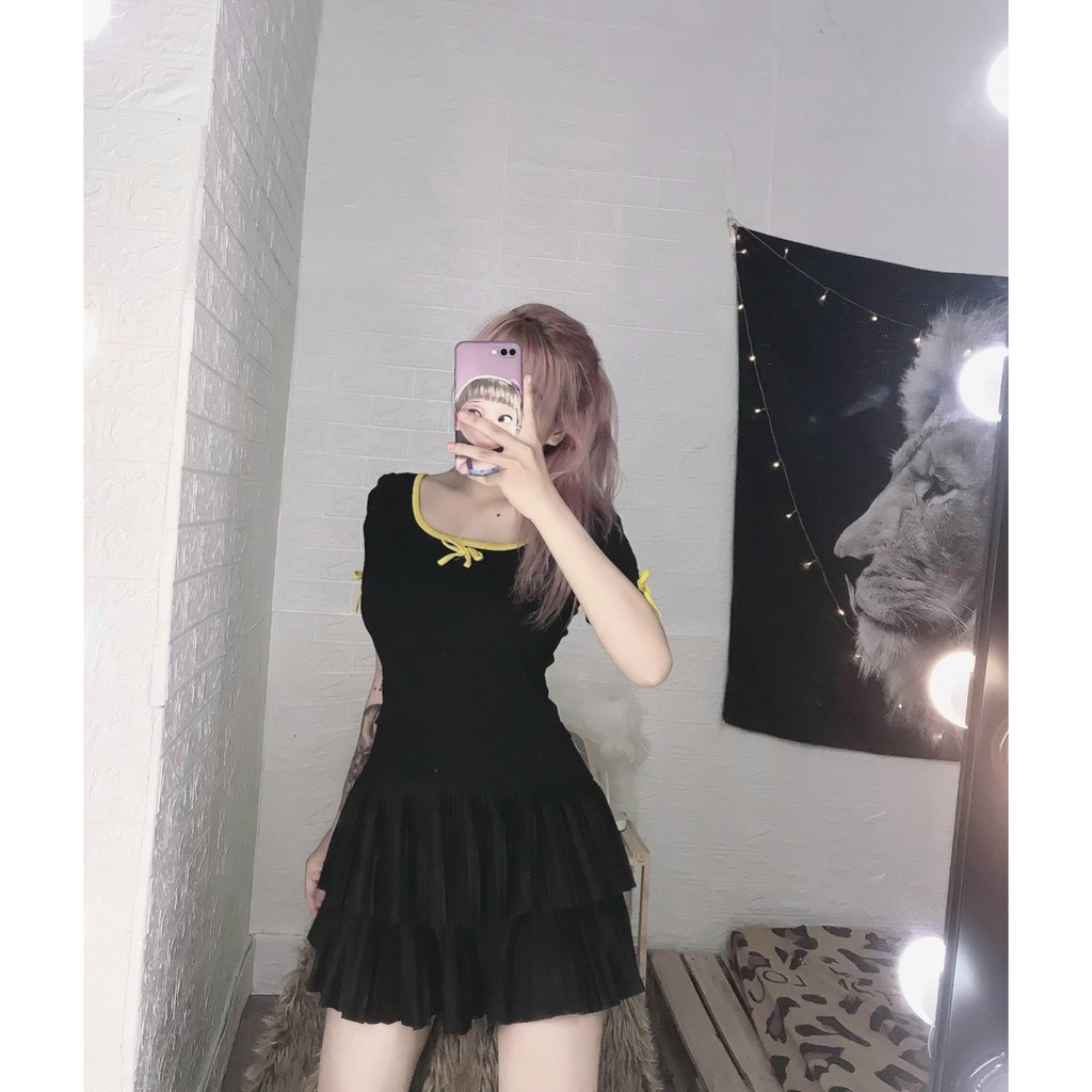 Áo croptop phối đính nơ nhỏ xinh xinh, áo kiểu nữ, áo croptop siêu hot