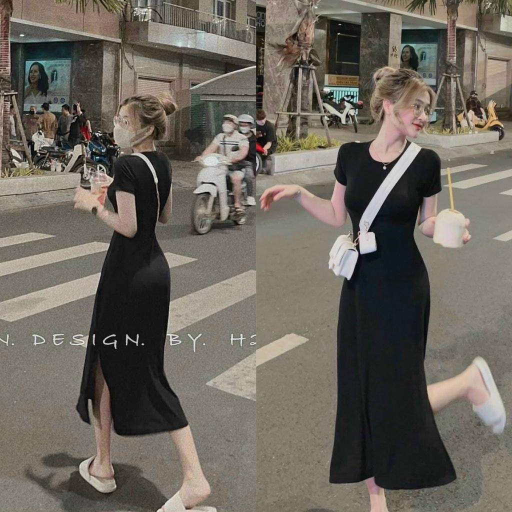 Đầm váy lụa dáng suông dài sẻ tà tiểu thư dự tiệc sang chảnh thời trang nữ siêu xinh