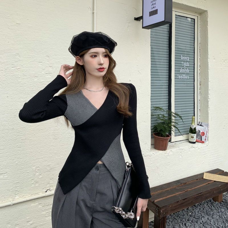 COZOK Áo Len Tay Dài Cổ Chữ V Vạt Chéo Ôm Dáng Thời Trang Dành Cho Nữ