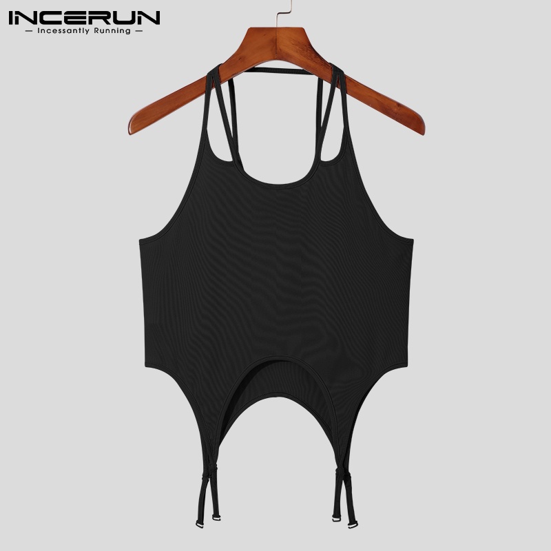 Áo thân ngắn INCERUN hai dây cổ yếm màu trơn dáng ôm vừa vặn gợi cảm thời trang mùa hè cho nam