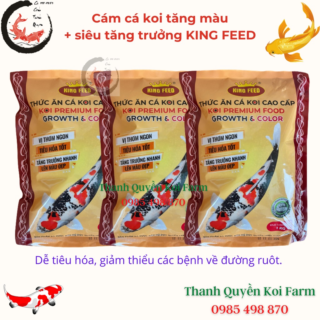 Cám cá koi thức ăn cá koi tăng màu và siêu tăng trưởng KING FEED gói 1kg  Hàng chất lượng cao