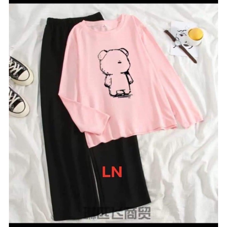 Sét áo gấu quay lưng tay dài + quần ống rộng xuông TH6