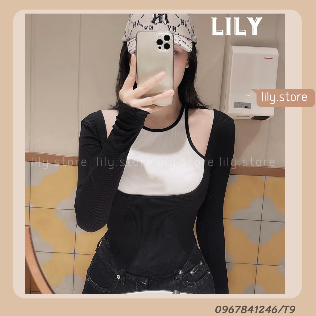 Áo body cổ yếm, Áo kiểu tay dài cổ yếm vạt bầu sang chảnh, áo kiểu croptop nữ 3 màu đen, be, nâu S,M, L T9 LILY