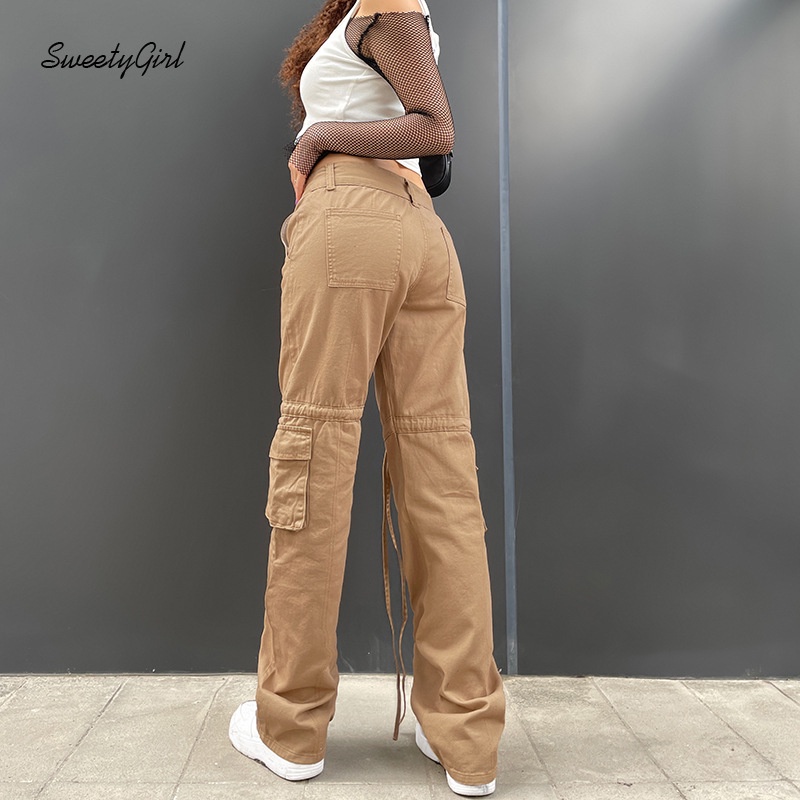 Quần jean ống suông Lưng Thấp Phối Túi Màu Trơn 2022 Thời Trang Cho Nữ