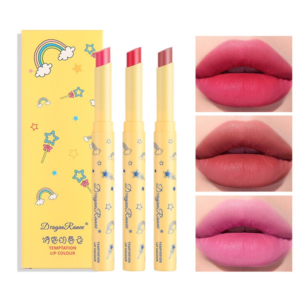 [Hàng mới về] Bộ 3 son môi màu lì hỗ trợ dưỡng ẩm không thấm nước dễ mang theo Ranee