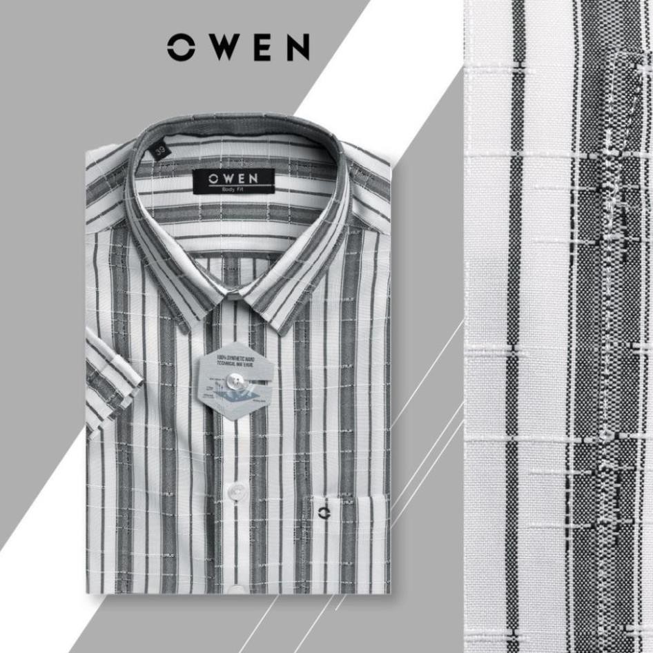 Xả 12.12 [ Hàng chuẩn] . OWEN - Áo sơ mi ngắn tay Owen body fit kẻ xám 90589 Cực Đẹp .1 . Đẹp . > . < .