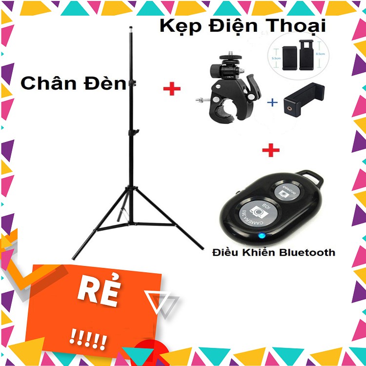 Cây Livestream, Chân Đèn Flash cho chụp ảnh, quay phim tăng giảm chiều cao từ 70cm đến 2m1, tặng kèm kẹp điện thoại