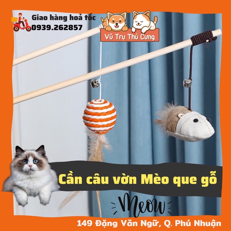 Đồ chơi Cần câu vờn mèo que gỗ