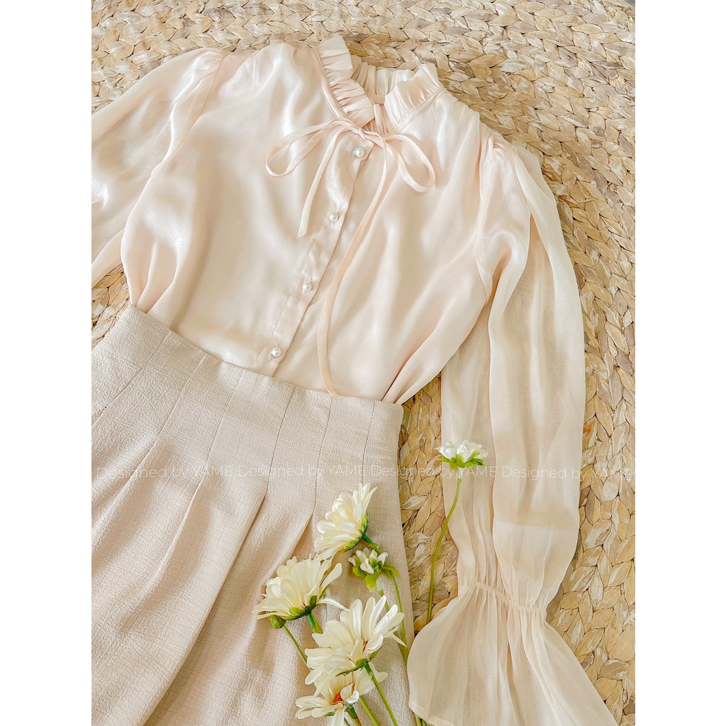 Set bán lẻ gồm áo sơ mi công sở, chân váy midi dáng dài OLI YAME